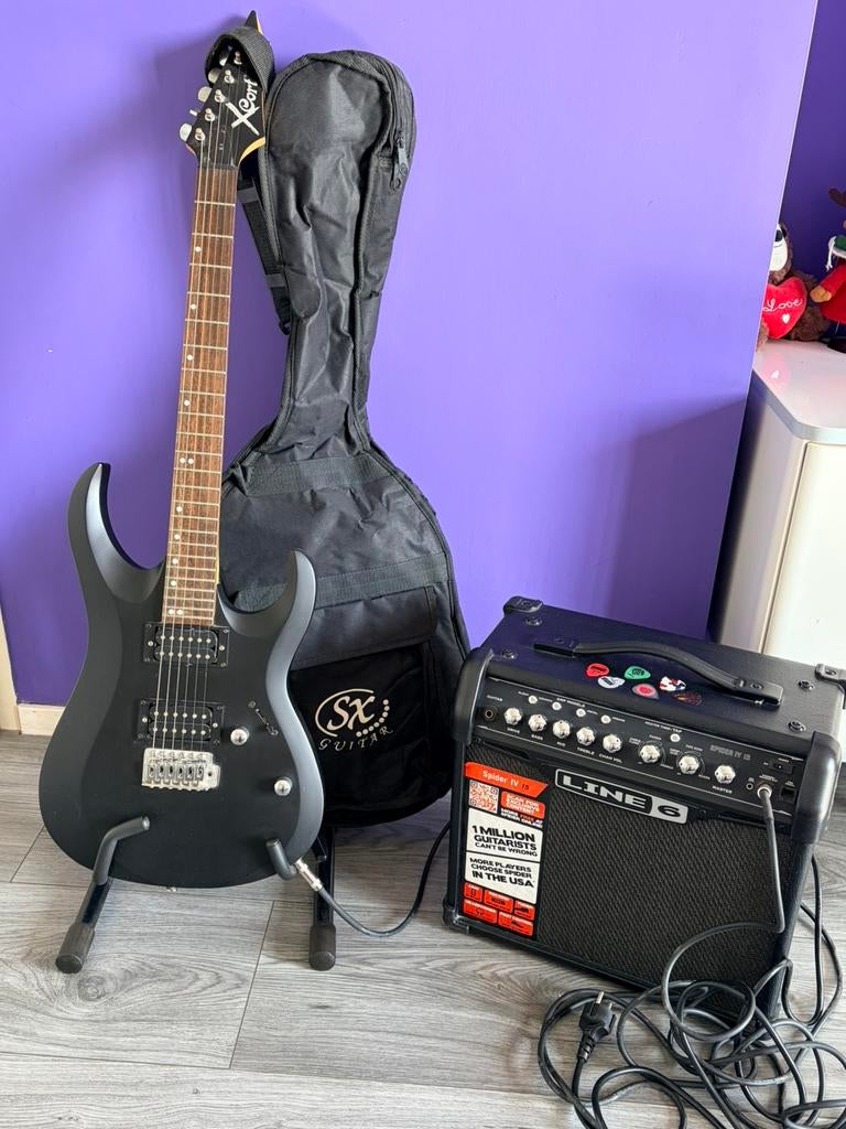 SX elektrische gitaar met line 6 spider iv 15 amplifier, Muziek en Instrumenten, Snaarinstrumenten | Gitaren | Elektrisch, Ophalen of Verzenden