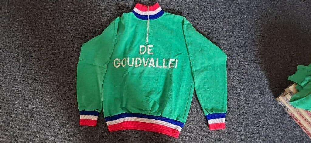 Vintage Groene Wielertrui "De Goudvallei" met Rits/Tricot, S, Gebruikt, Onbekend, Dames