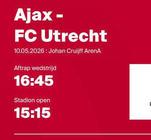2 tickets Ajax - Utrecht vak 120 naast elkaar, Twee personen