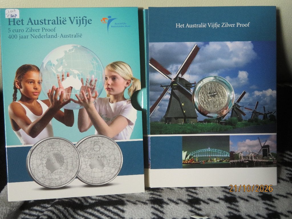 No.317- Australie €5,00 Proof Zilver munt, Koningin Beatrix, Zilver, Euro's, Ophalen of Verzenden