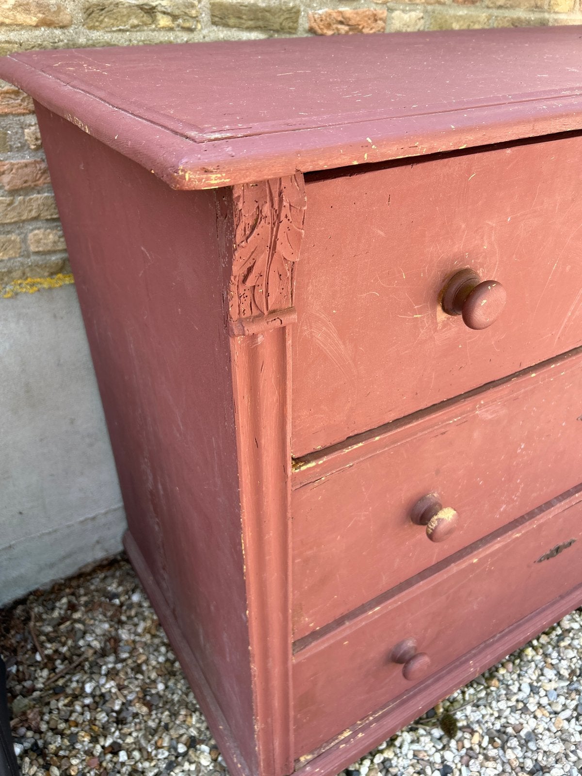 Antieke ladekast, rood geschilderd, Ophalen