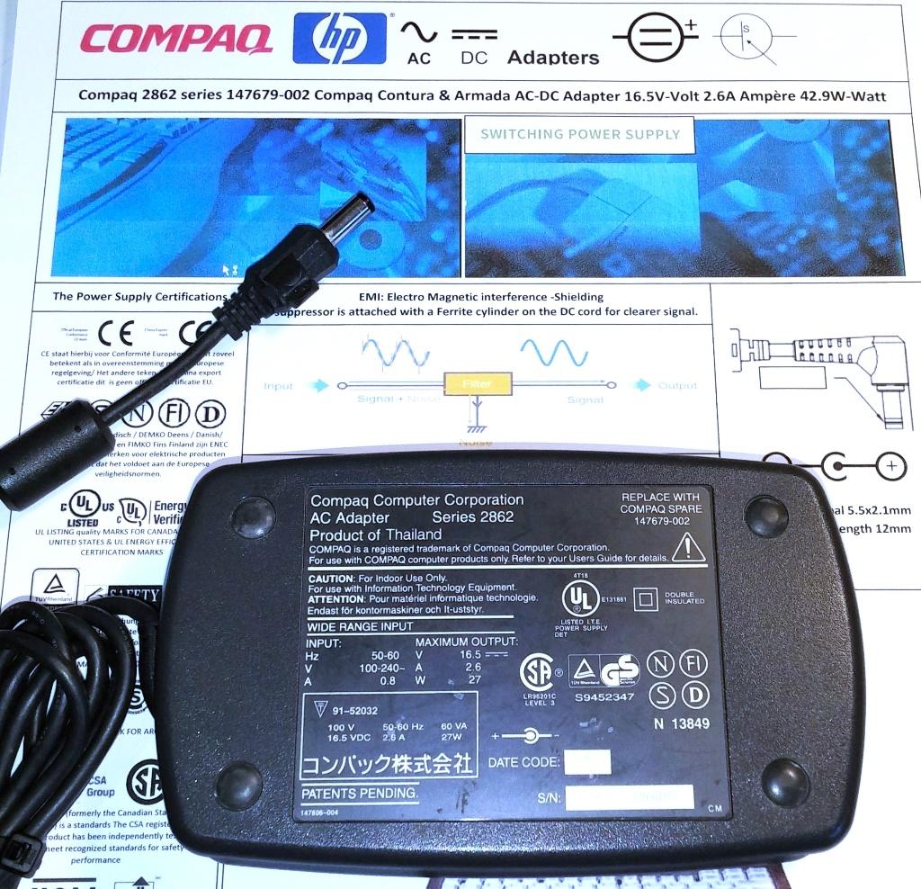 Compaq Contura 2862 Armada Adapter 147679-002 16.5V 2.6A 27W