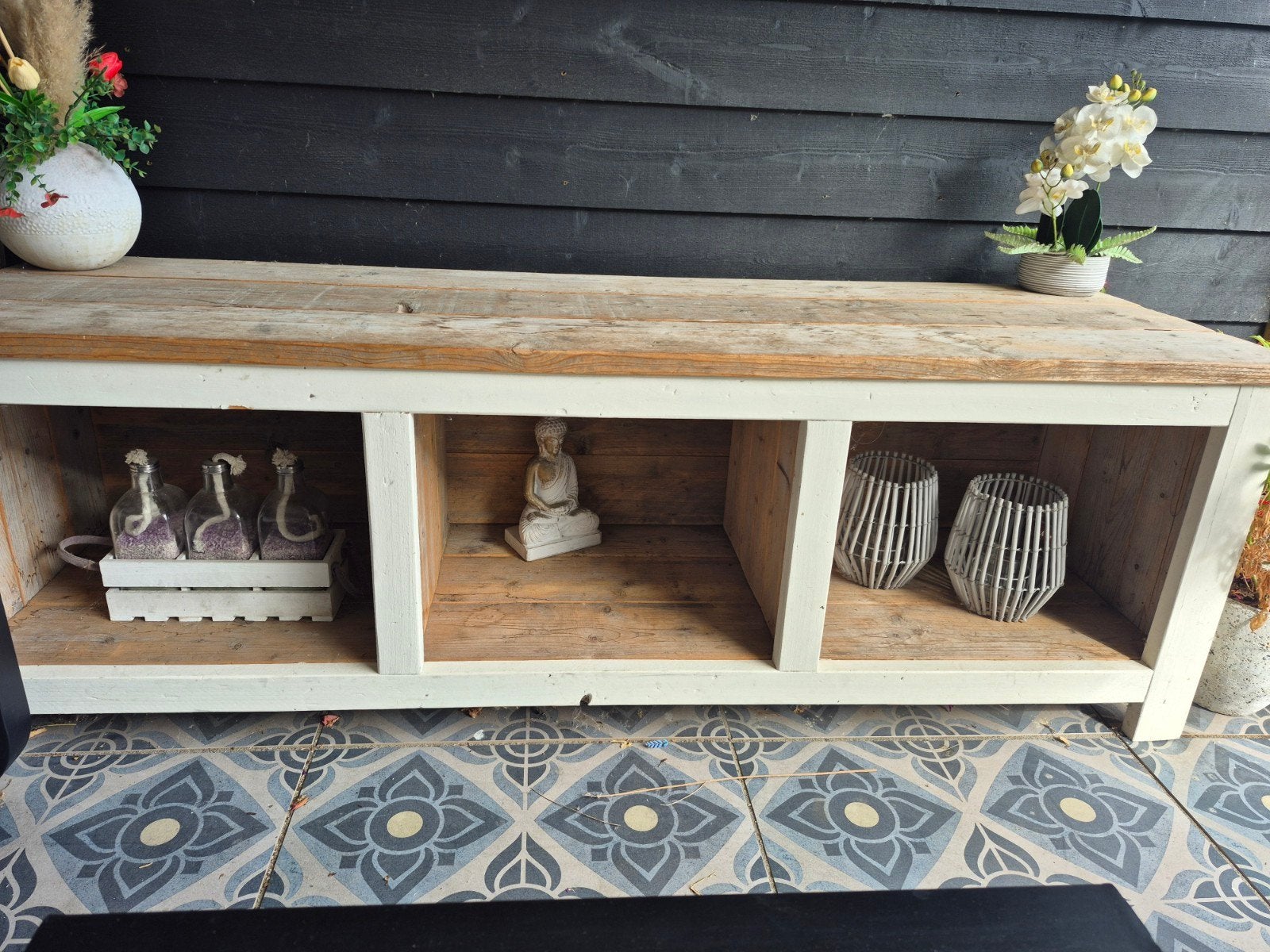 Steigerhouten TV meubel - 181x55x60cm, Ophalen, Gebruikt, 150 tot 200 cm, Minder dan 100 cm