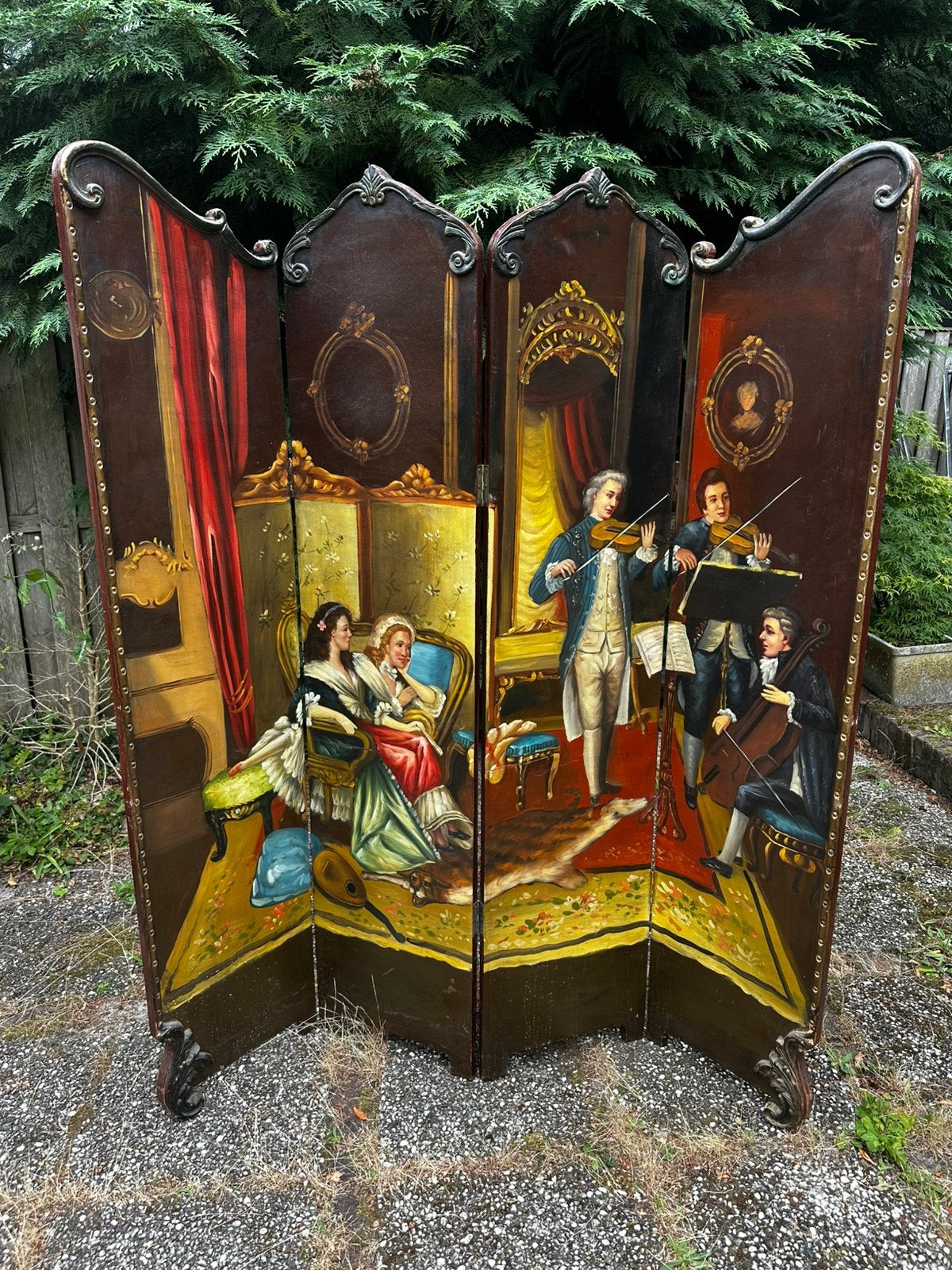 Antiek stijl houten kamerscherm handbeschilderd, Huis en Inrichting, Ophalen, Gebruikt
