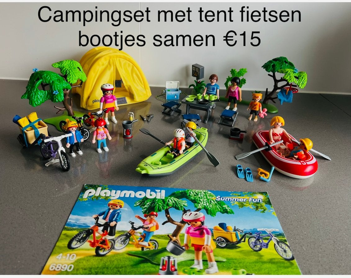 Playmobil campingset mountainbike boot raft tent, Ophalen of Verzenden, Zo goed als nieuw