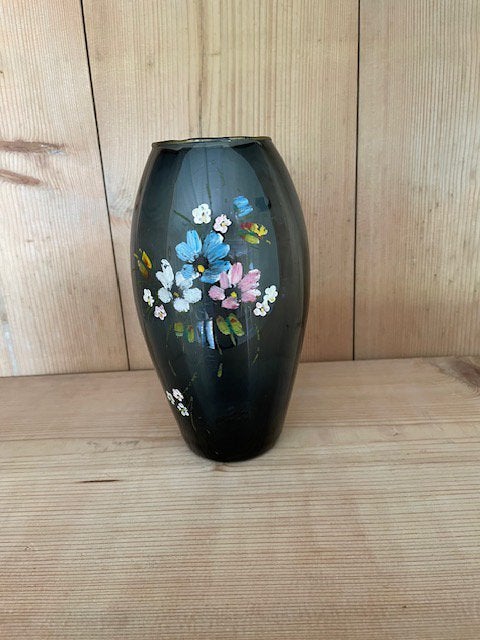 PRACHTIG GEDECOREERDE HANDBESCHILDERDE ANTIEKE GLAZEN VAAS, Handgemaakt, Ophalen of Verzenden, 20 cm, Glas