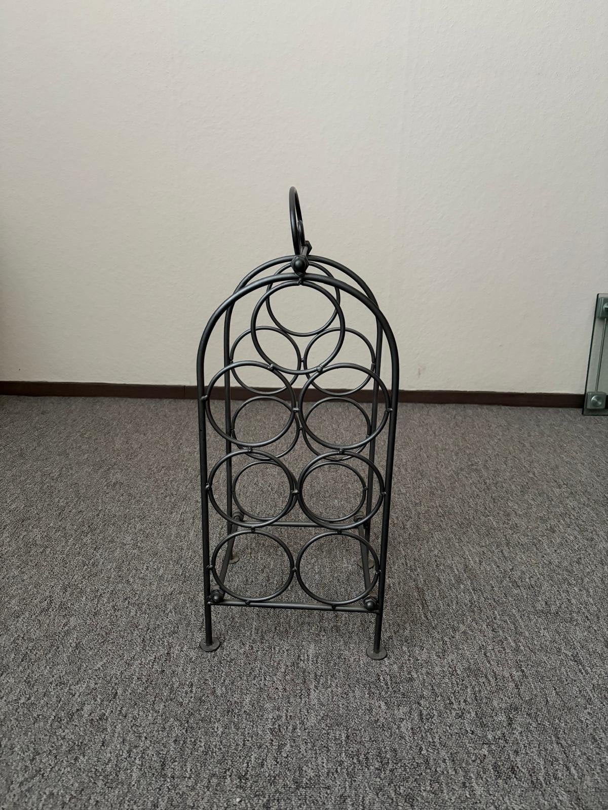 Zwart metalen wijnrek met ruimte voor zeven flessen, Ophalen, Metaal
