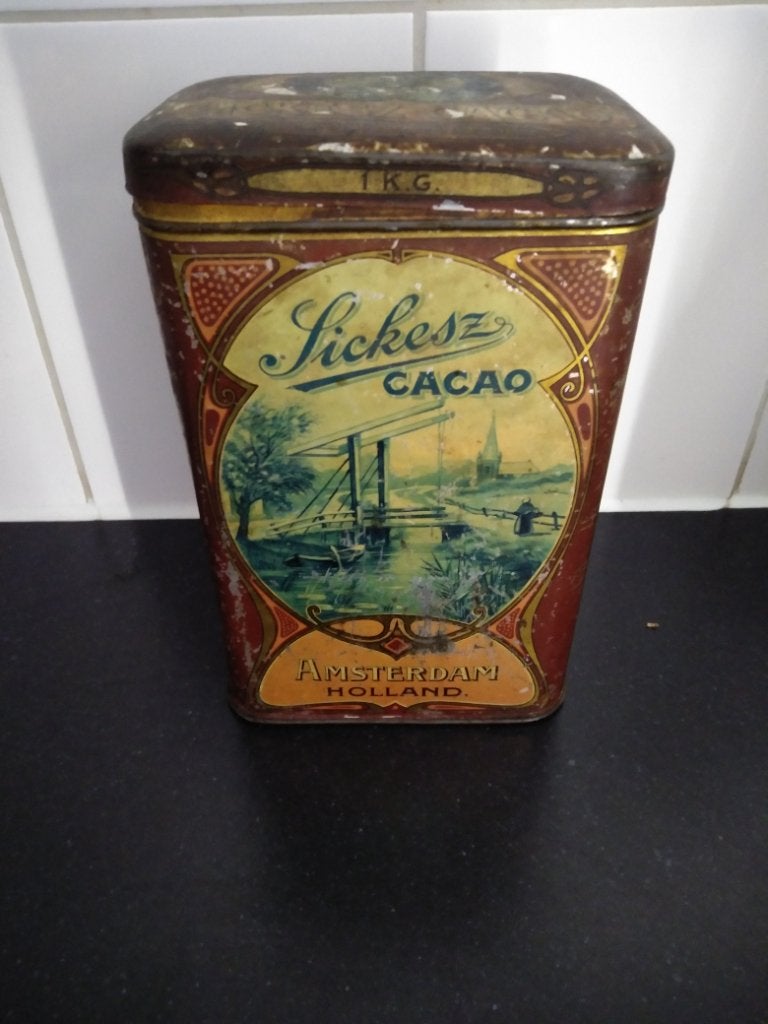 Oud cacao blik uit 1910-1920., Verzamelen, Ophalen of Verzenden, Gebruikt, Overige, Overige merken