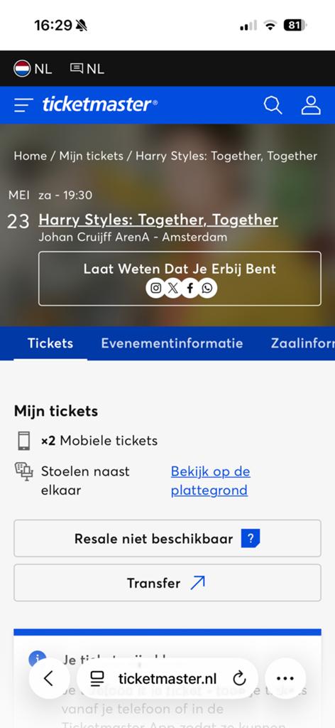 2 tickets harry styles 23 mei 2e ring, Tickets en Kaartjes, Twee personen, Mei