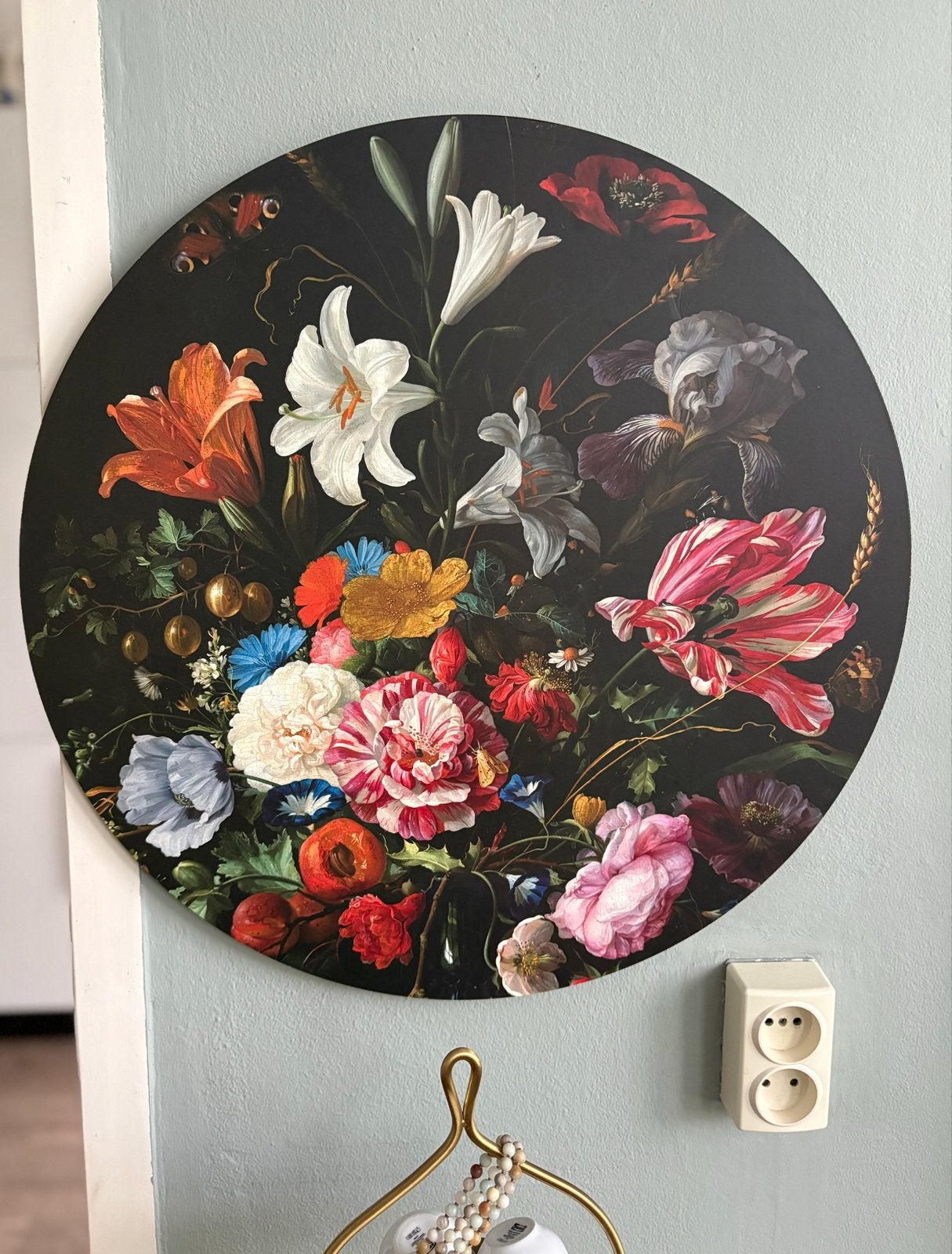 Ronde muurplaat Bloemenstilleven 55cm - Klassieke Kunstprint, Huis en Inrichting, Woonaccessoires | Schilderijen, Tekeningen en Foto's