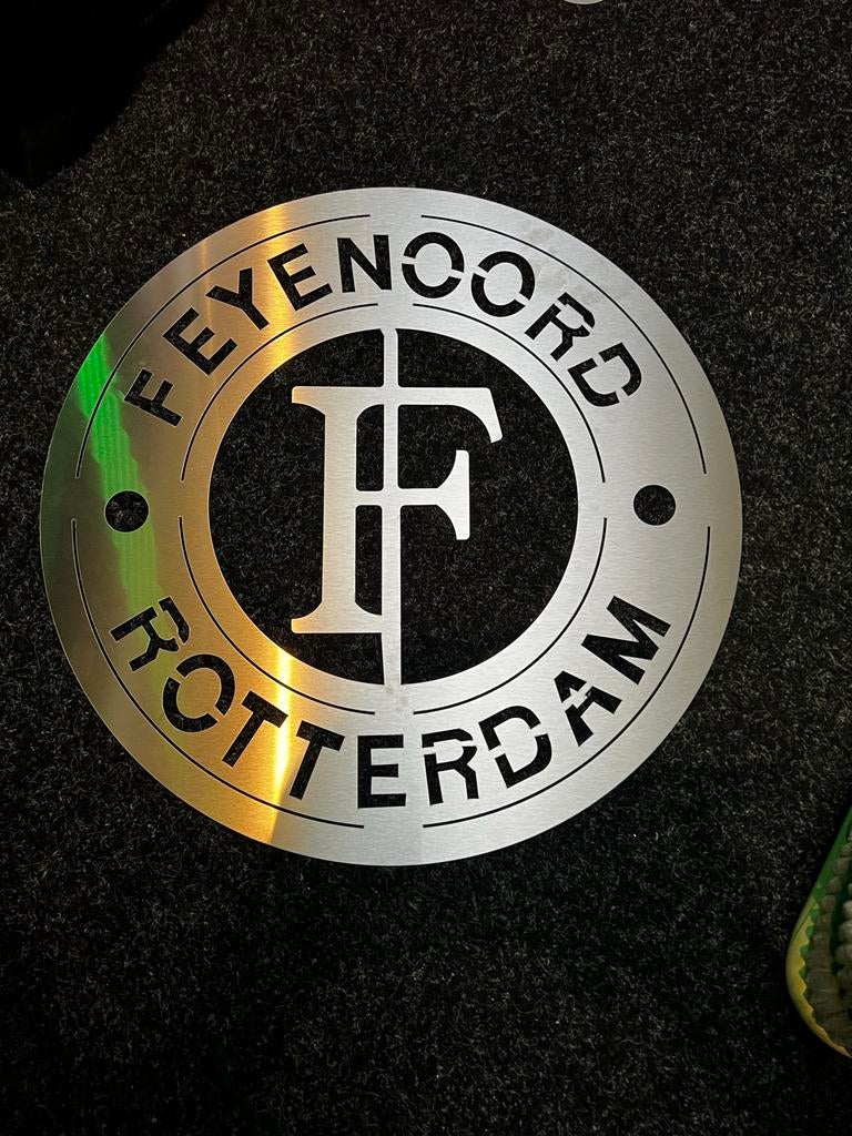 Metalen Feyenoord Logo - Wanddecoratie 48CM, Metaal, Ophalen of Verzenden, Industrieel, Zilver