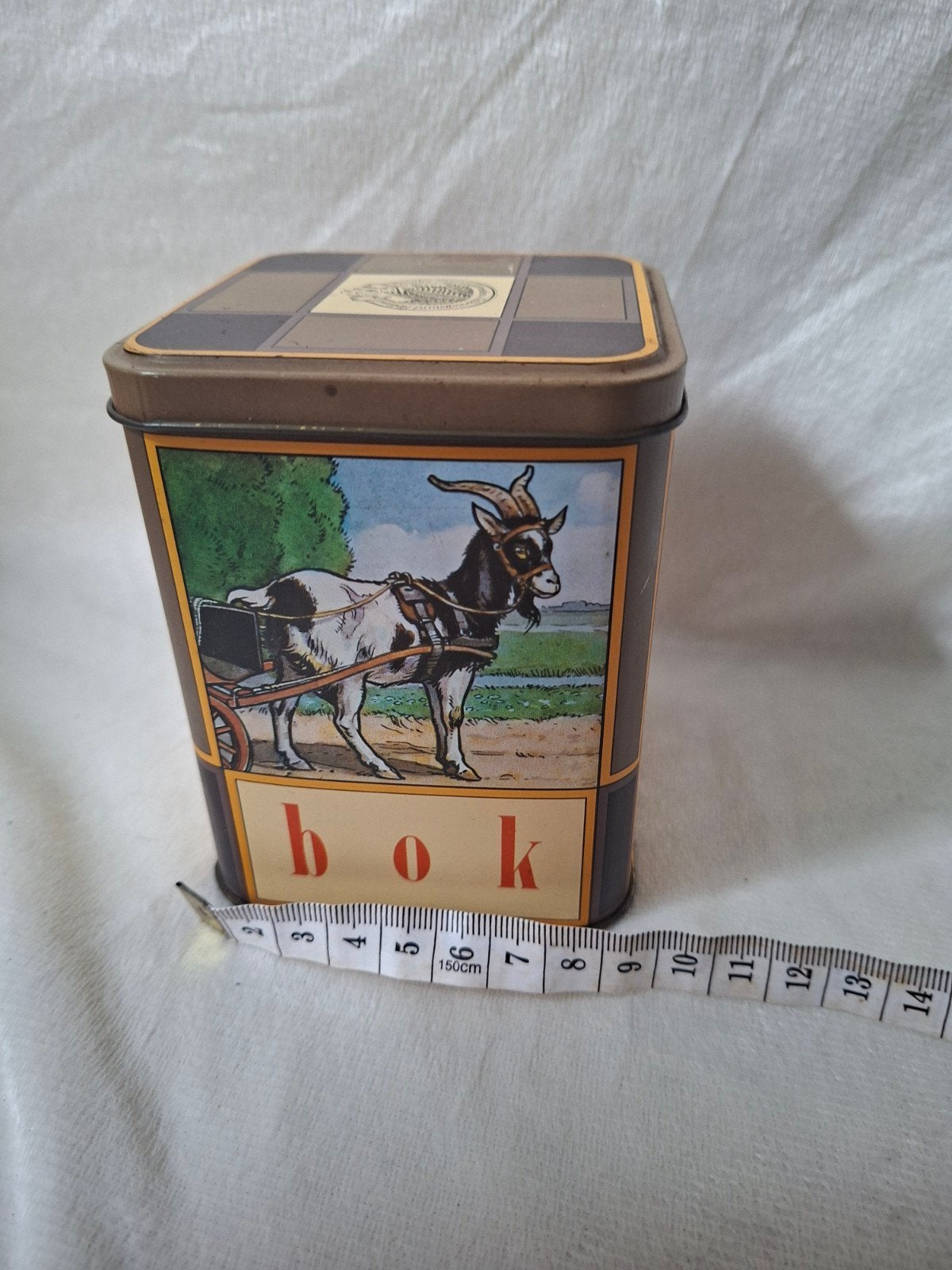 Vintage blikken trommel 'Zus, Bok, Kees, Jet' - Valkenswaard, Ophalen of Verzenden