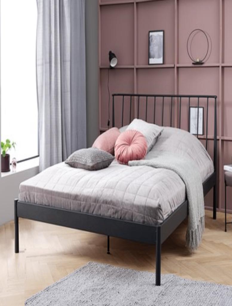 Bed Jysk staal 90 x 200 cm met lattenbodem en matras, Ophalen, 90 cm, Eenpersoons, Zwart