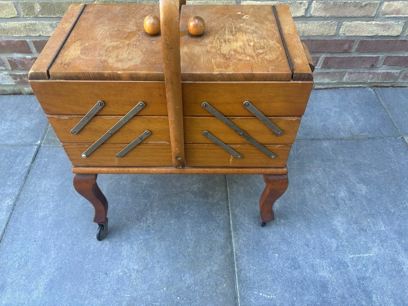 Vintage Naaimand op Poten - Houten Naaidoos met Uitschuiflad, Ophalen, Gebruikt, Overige typen