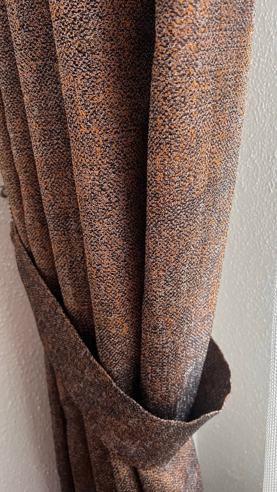 Set van 2 bruine gordijnen met lichte vitrage, Ophalen of Verzenden, Gebruikt, Bruin, 200 cm of meer