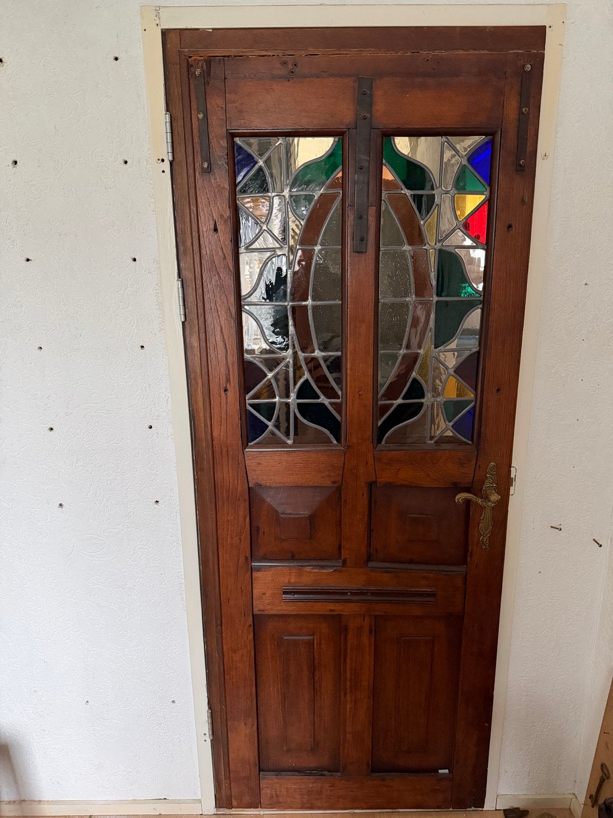 Prachtige houten binnendeur met glas in lood, Ophalen, Gebruikt, Minder dan 80 cm, Binnendeur