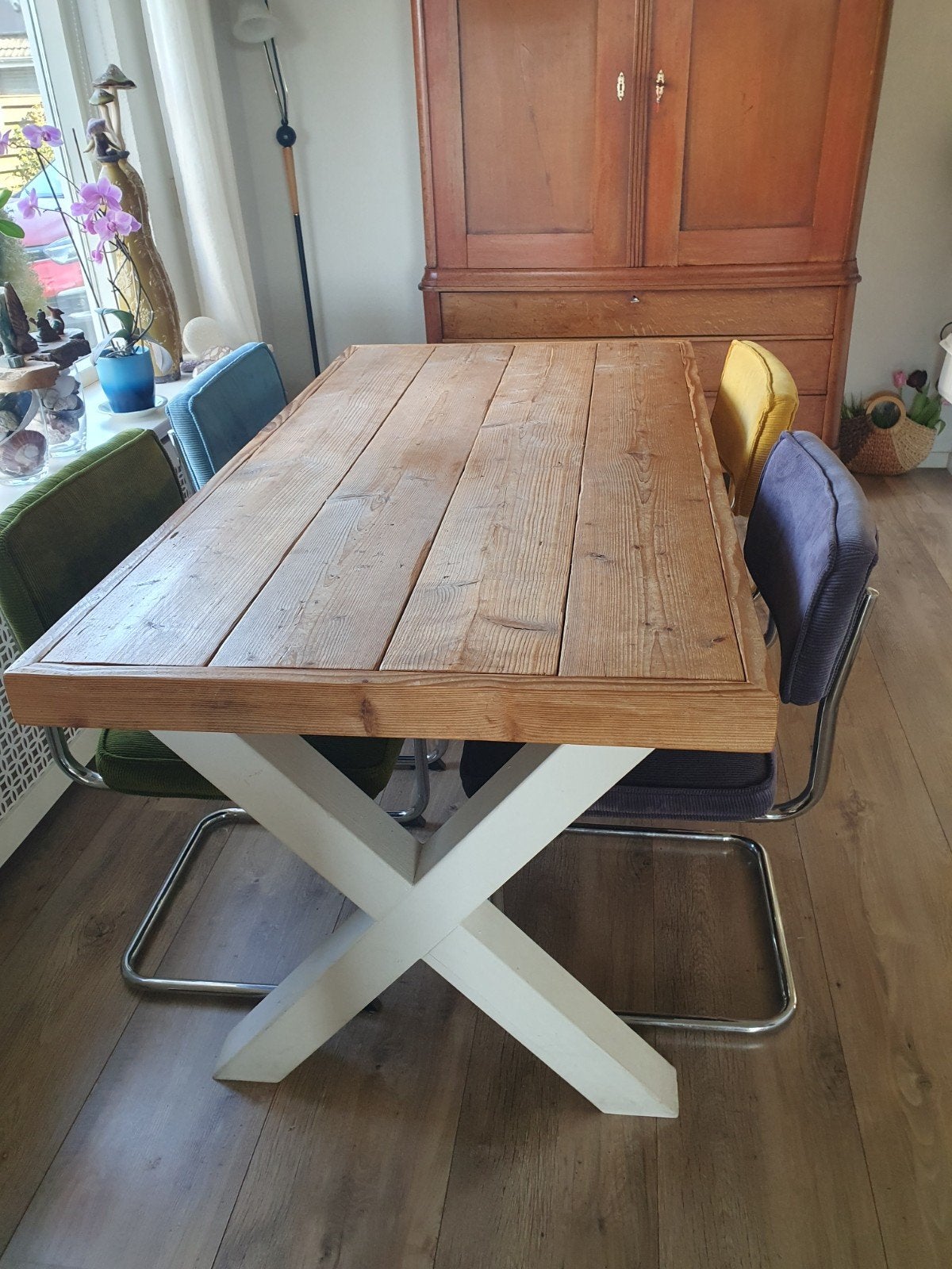 Eettafel steigerhout, Ophalen, 50 tot 100 cm, Zo goed als nieuw, 150 tot 200 cm