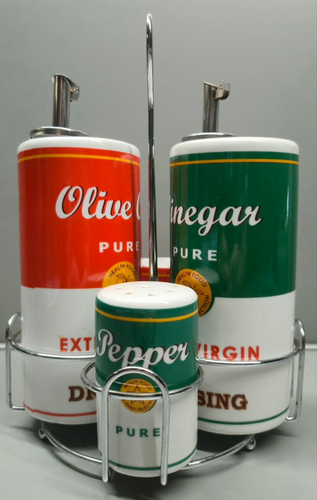 Vintage oli en azijn set met zout en peperstrooier, Ophalen of Verzenden, Steen/keramiek, Meerkleurig, Overige merken