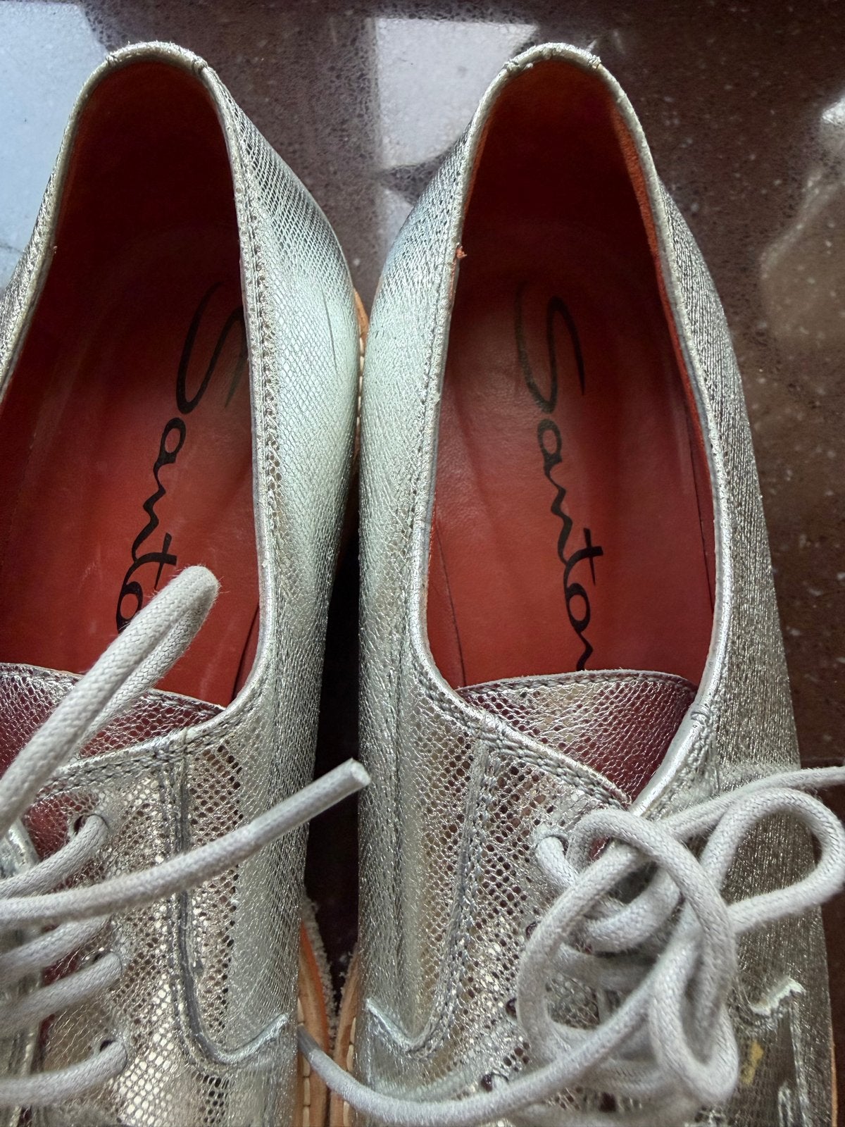 Zilverkleurige Santoni veterschoenen met plateauzool, Kleding | Dames, Schoenen, Ophalen of Verzenden, Gedragen, Overige kleuren