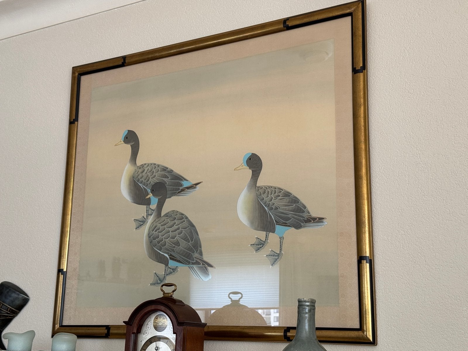 Vintage schilderij met eenden in gouden lijst, Antiek en Kunst, Ophalen