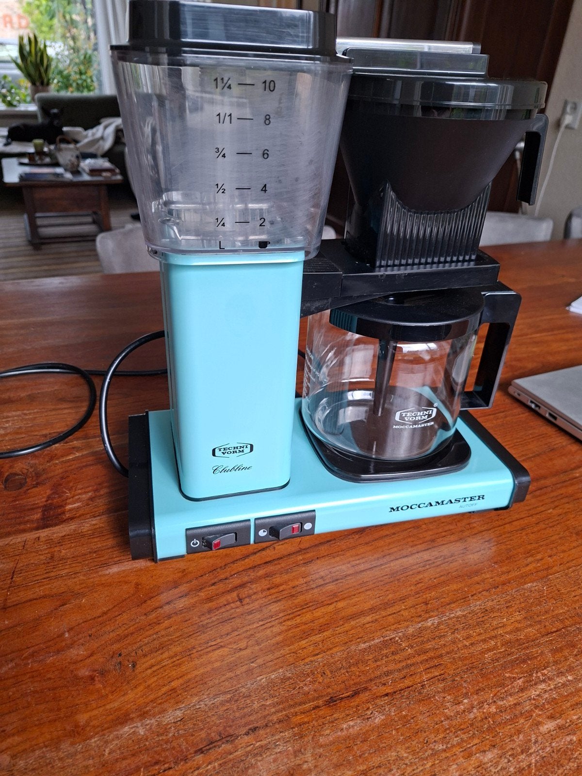 Moccamaster Clubline Koffiezetapparaat - Turquoise, Afneembaar waterreservoir, 10 kopjes of meer, Koffiemachine, Gemalen koffie