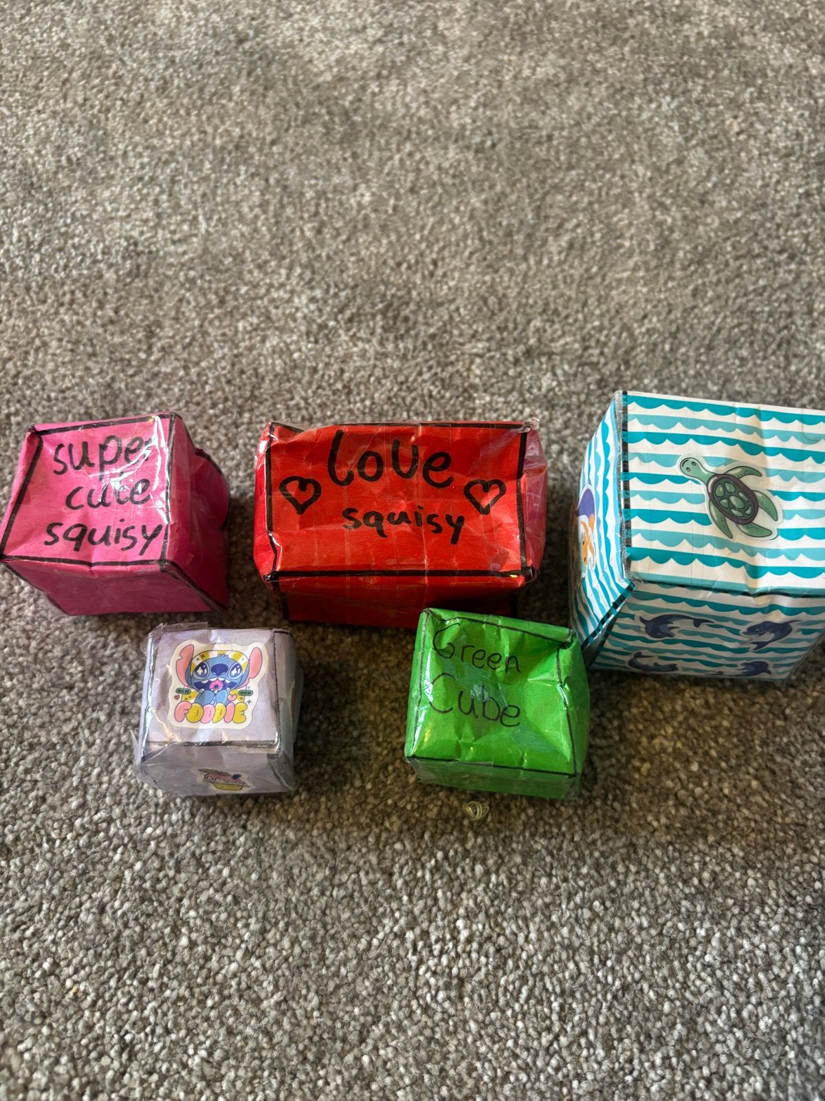 Handgemaakte Squishy Kubussen - Set van 5, Ophalen of Verzenden, Gebruikt, Jongen of Meisje