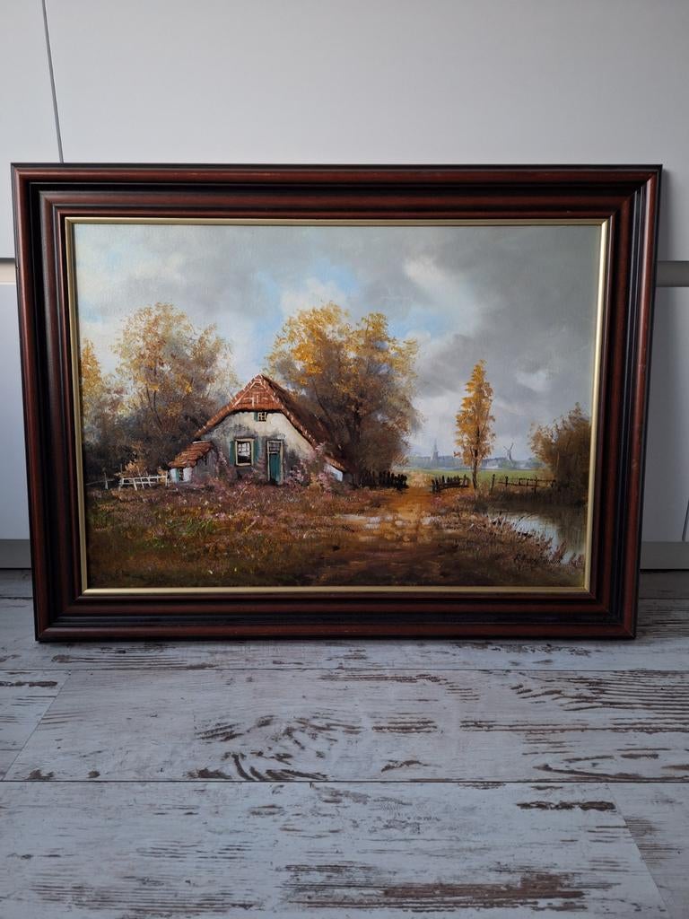 F.a. Van mourik, mooi schilderij boerderij in landschap, Antiek en Kunst, Kunst | Schilderijen | Klassiek, Ophalen