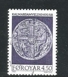 Faeröer Mi. 319 1997 Kalmarunie 600 jaar postzegel, Ophalen of Verzenden, Denemarken, Gestempeld