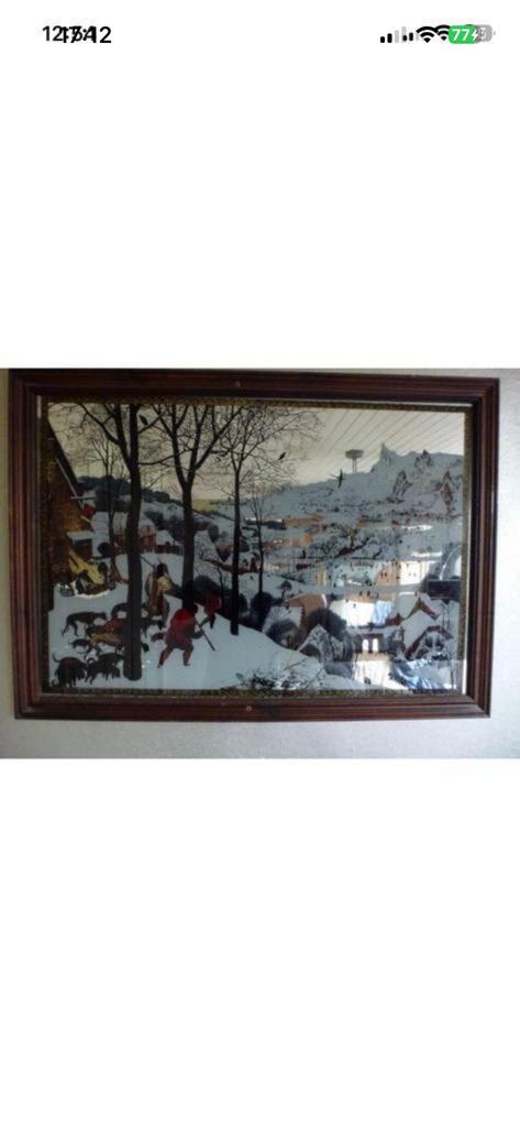 Spiegel met wintertafereel 89x63cm(erg decoratief), Ophalen, Minder dan 50 cm, Zo goed als nieuw, Minder dan 100 cm
