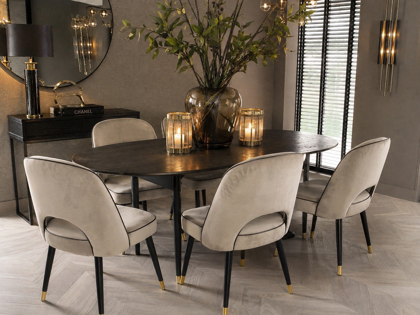 EICHHOLTZ dining stoelen 4 stuks (luxe), Ophalen, Nieuw, Grijs, Leer