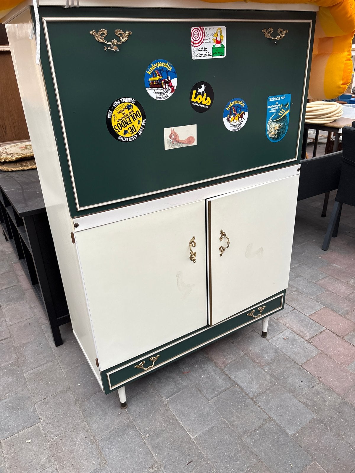 Vintage Secretaire / Bureau Kast - Groen/Crème, Ophalen of Verzenden
