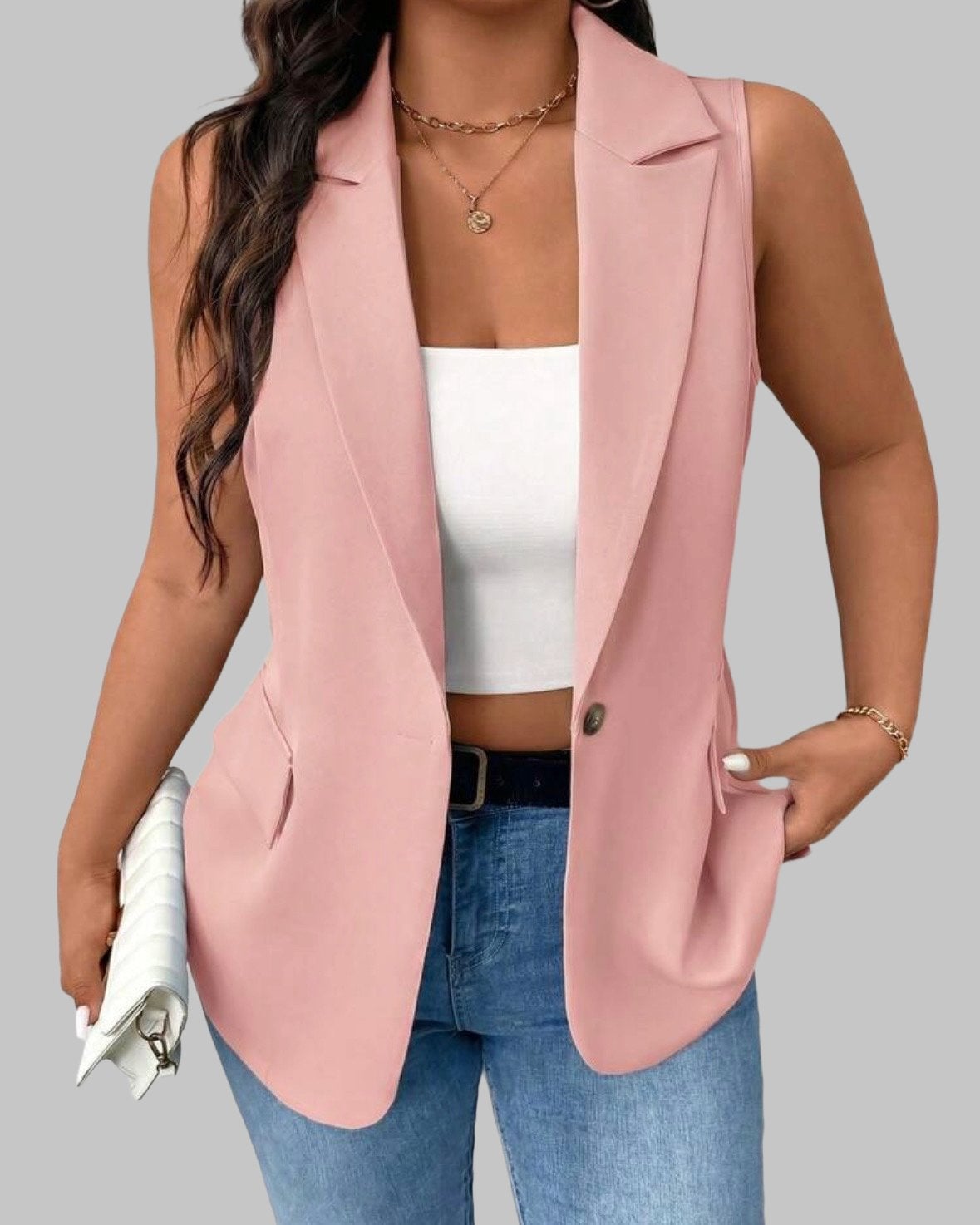 Mouwloos roze blazer vest (44-52), Kleding | Dames, Verzenden, Nieuw, Roze, Trui of Vest