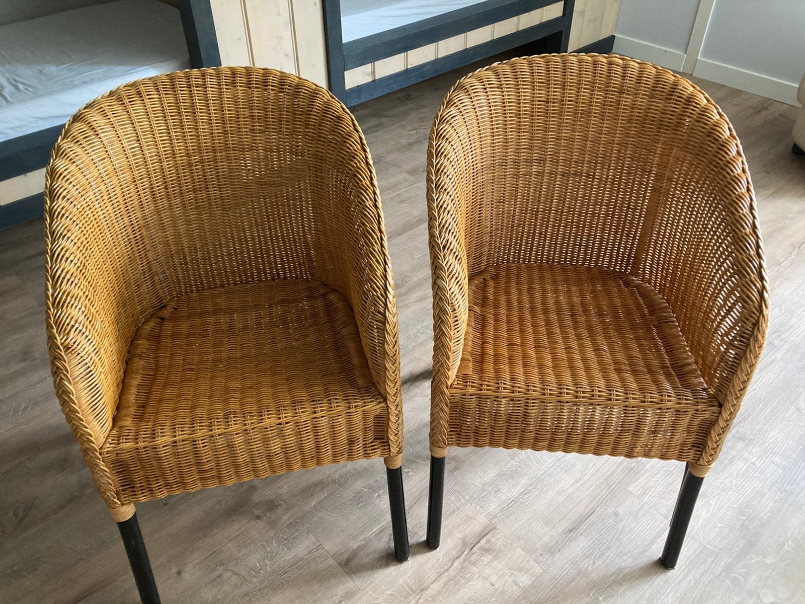 2 rieten fauteuils, Huis en Inrichting, Stoelen, Ophalen, Gebruikt, Twee, Bruin