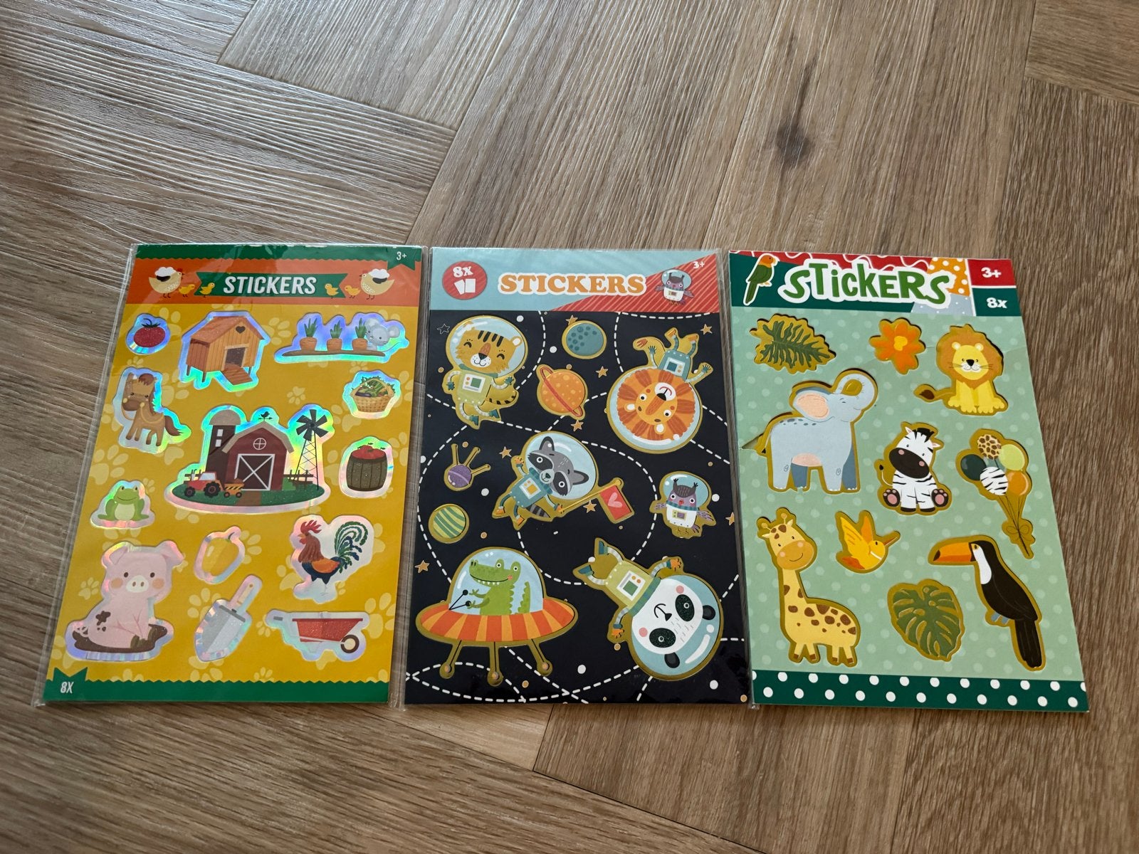 3x Nieuwe Stickerpakketten: Boerderij, Ruimte & Safari Diere, Verzenden, Nieuw, Meerdere stickers