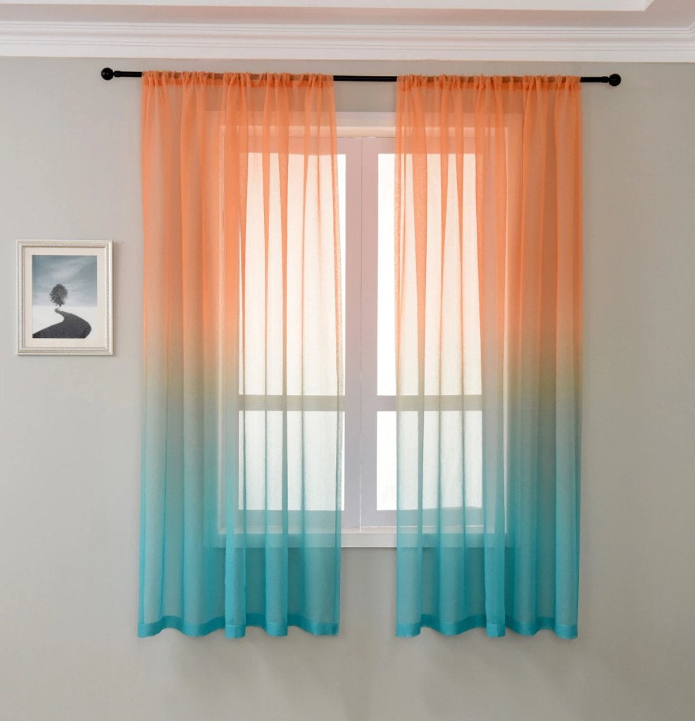 Oranje Turquoise Gordijnen / Gordijn Inbetween Vitrage Blauw, Huis en Inrichting, Verzenden, Nieuw, Gordijn