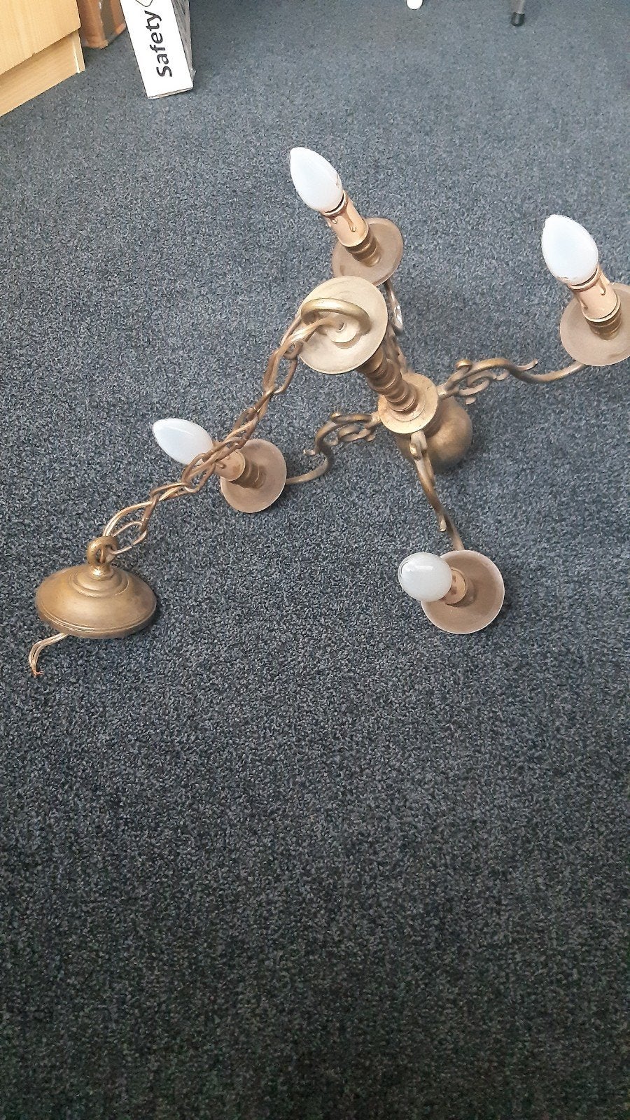 Antieke Messing Kroonluchter met 5 Armen, Ophalen