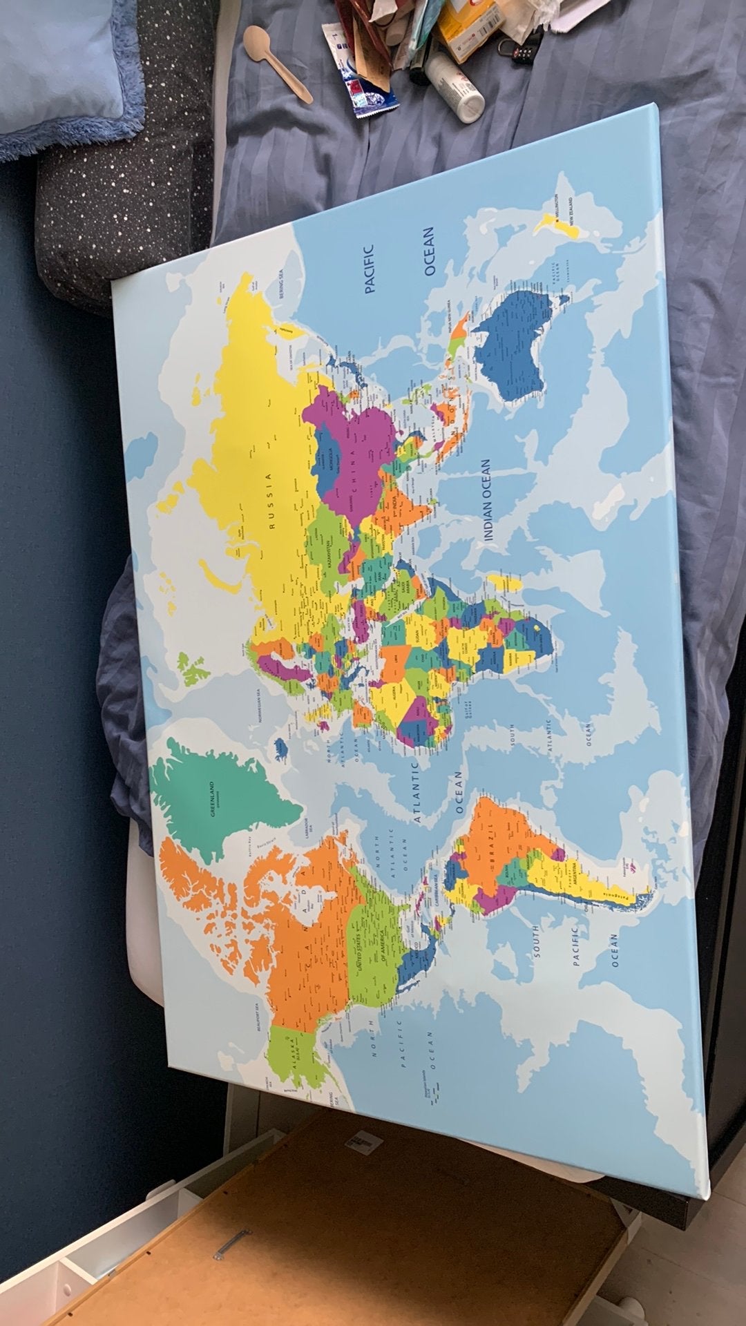 Kanvas poster 80 x 120 wereldkaart, Ophalen of Verzenden, Zo goed als nieuw, Wanddecoratie