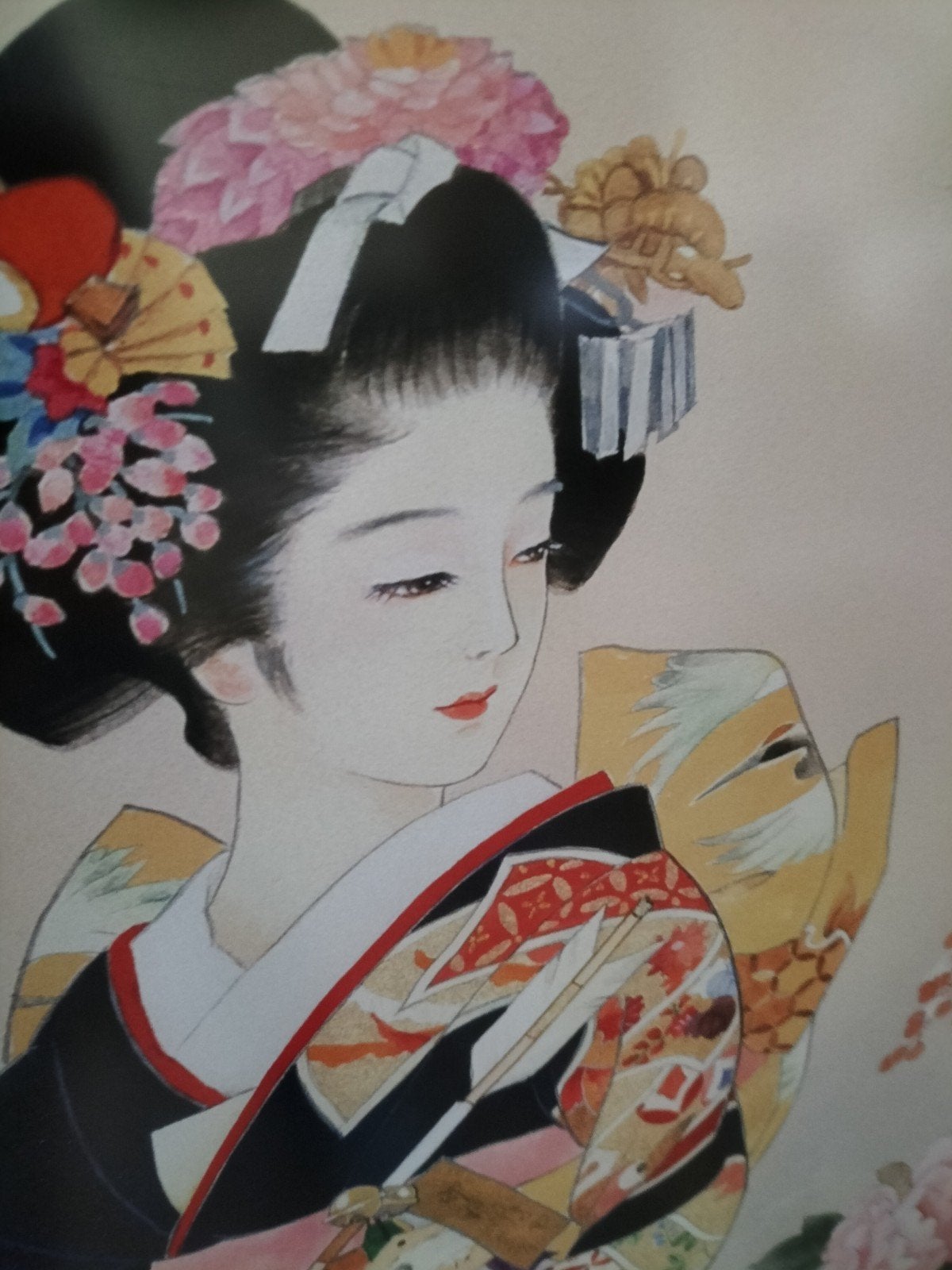 Prachtige Japanse Geisha Print 102x72 cm ingelijst- Oosterse, Ophalen, Gebruikt, Print, 75 – 100