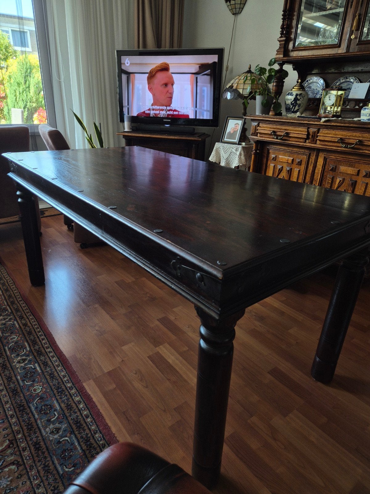 Robuuste Koloniale Eettafel - Massief Hout, Huis en Inrichting, Ophalen, Gebruikt, 100 tot 150 cm, Koloniaal