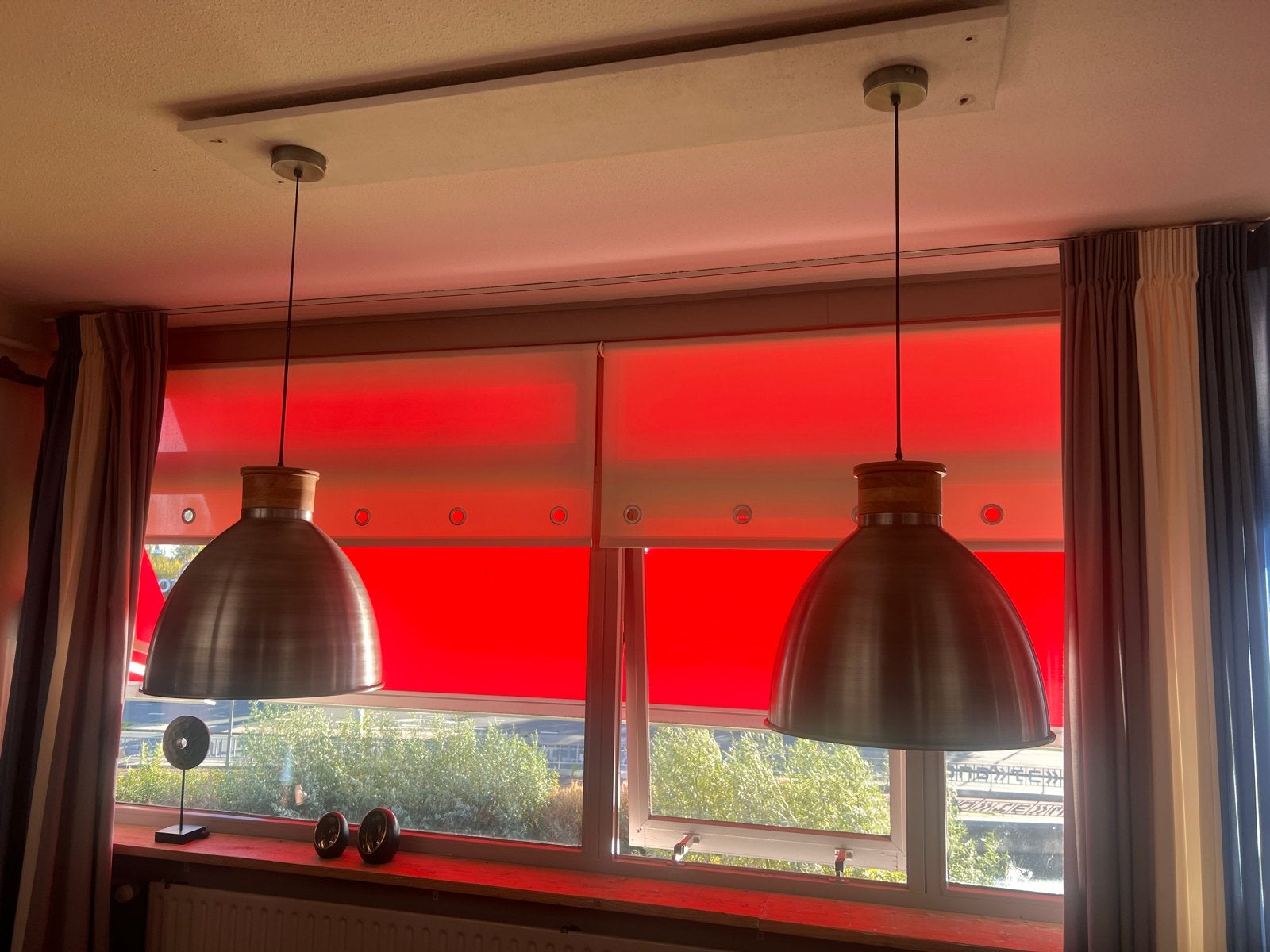 Set van industriële hanglampen met houten accent, Ophalen, Gebruikt, Metaal, E27 (groot)