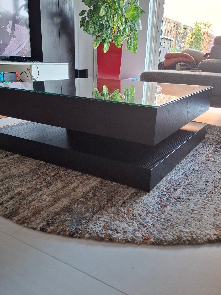 Een mooie vierkante Salontafel, Ophalen, 100 tot 150 cm, 50 tot 100 cm, Glas