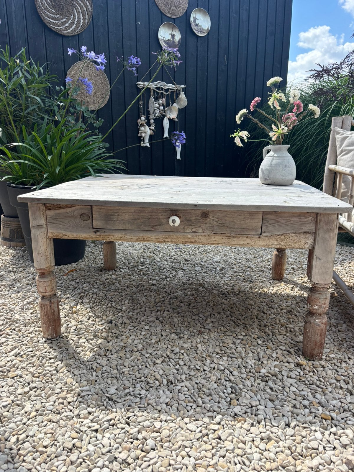 Oud grenen Engelse salontafel, Ophalen