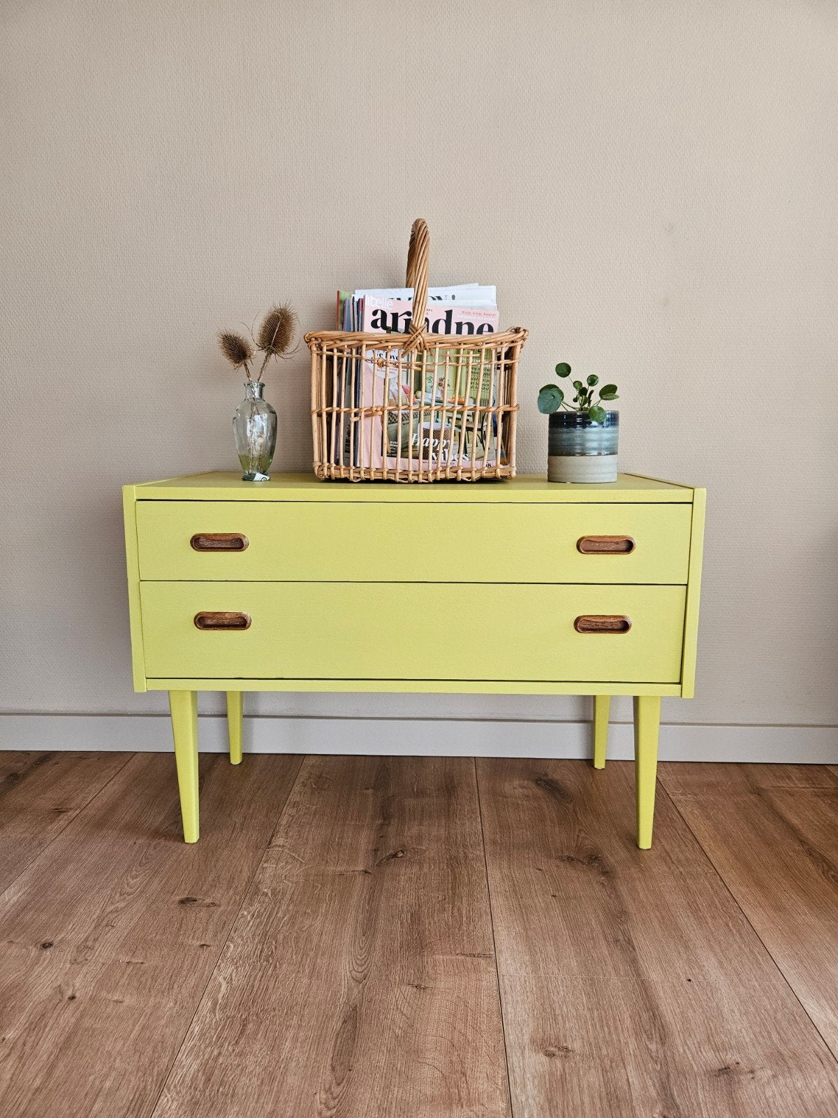 Vintage ladekastje / dressoir - geel, Antiek en Kunst, Ophalen