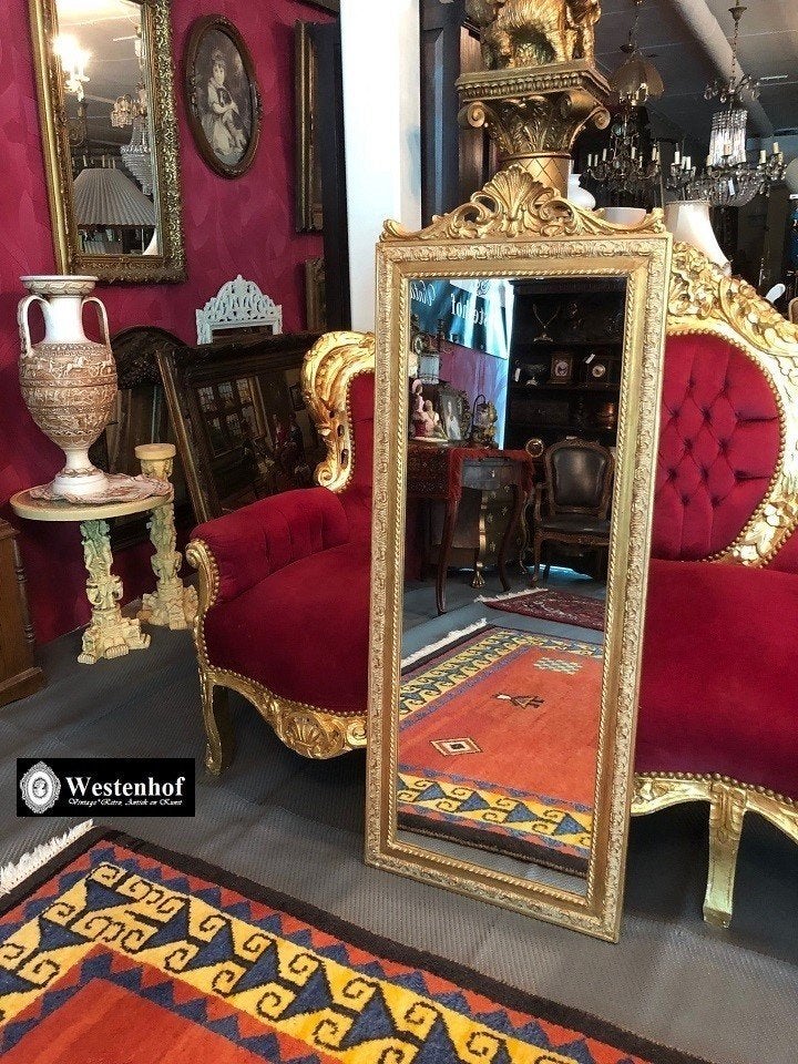 Antieke spiegel barok klassiek lijst goud - maat: 120x50 cm, Antiek en Kunst, Ophalen of Verzenden, Rechthoekig, 100 tot 150 cm