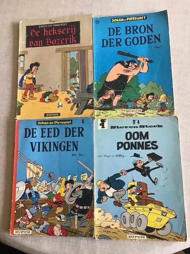 4 uitgaves van Peyo (Johan en Pirrewiet ,Steven Sterk), Meerdere stripboeken, Ophalen of Verzenden, Gelezen