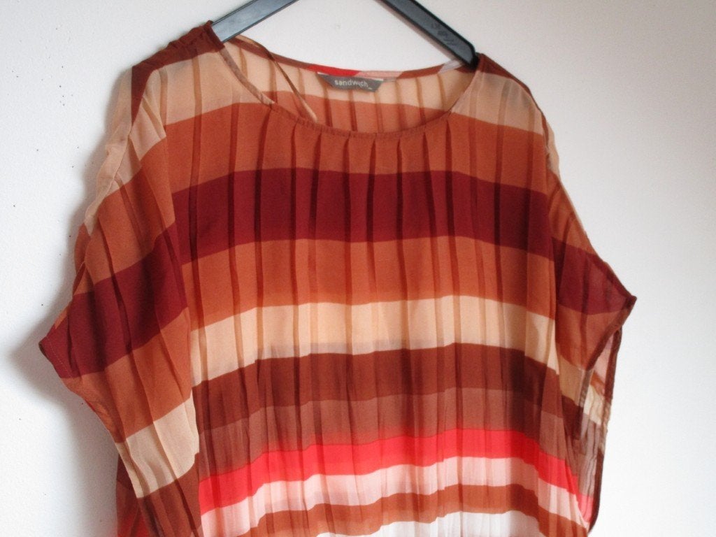 Nr.132: Mooie top Blouse van Sandwich plisse streep maat M, Maat 38/40 (M), Overige kleuren, Ophalen of Verzenden, Zo goed als nieuw