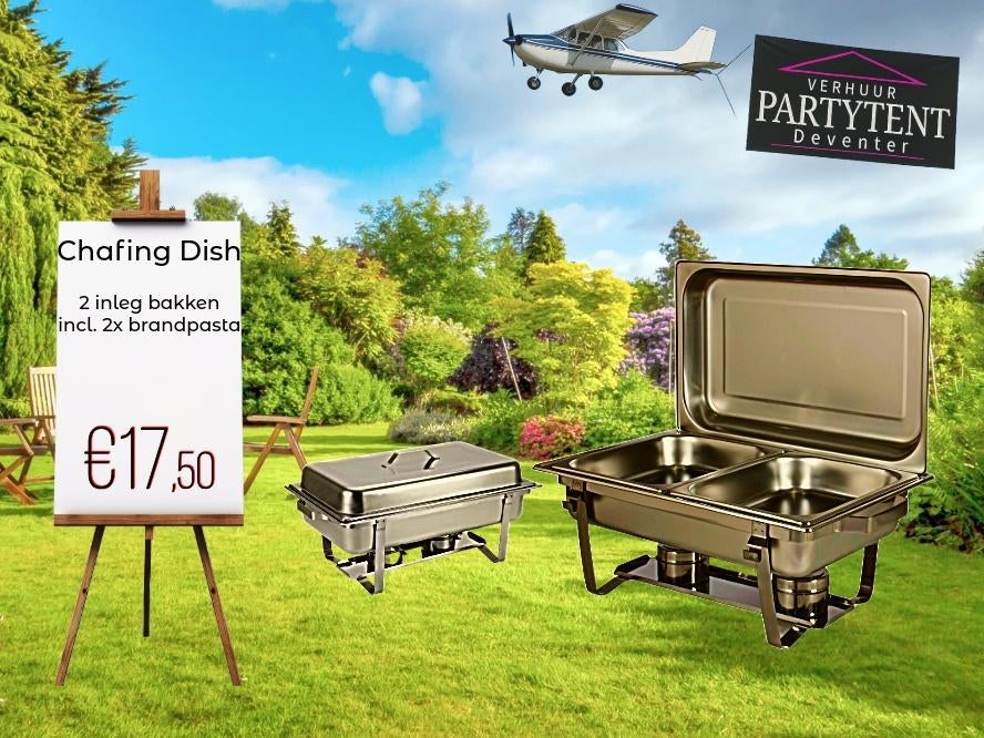 Chafing dish te huur inclusief bakken en brandpasta, Ophalen, Nieuw, Overige