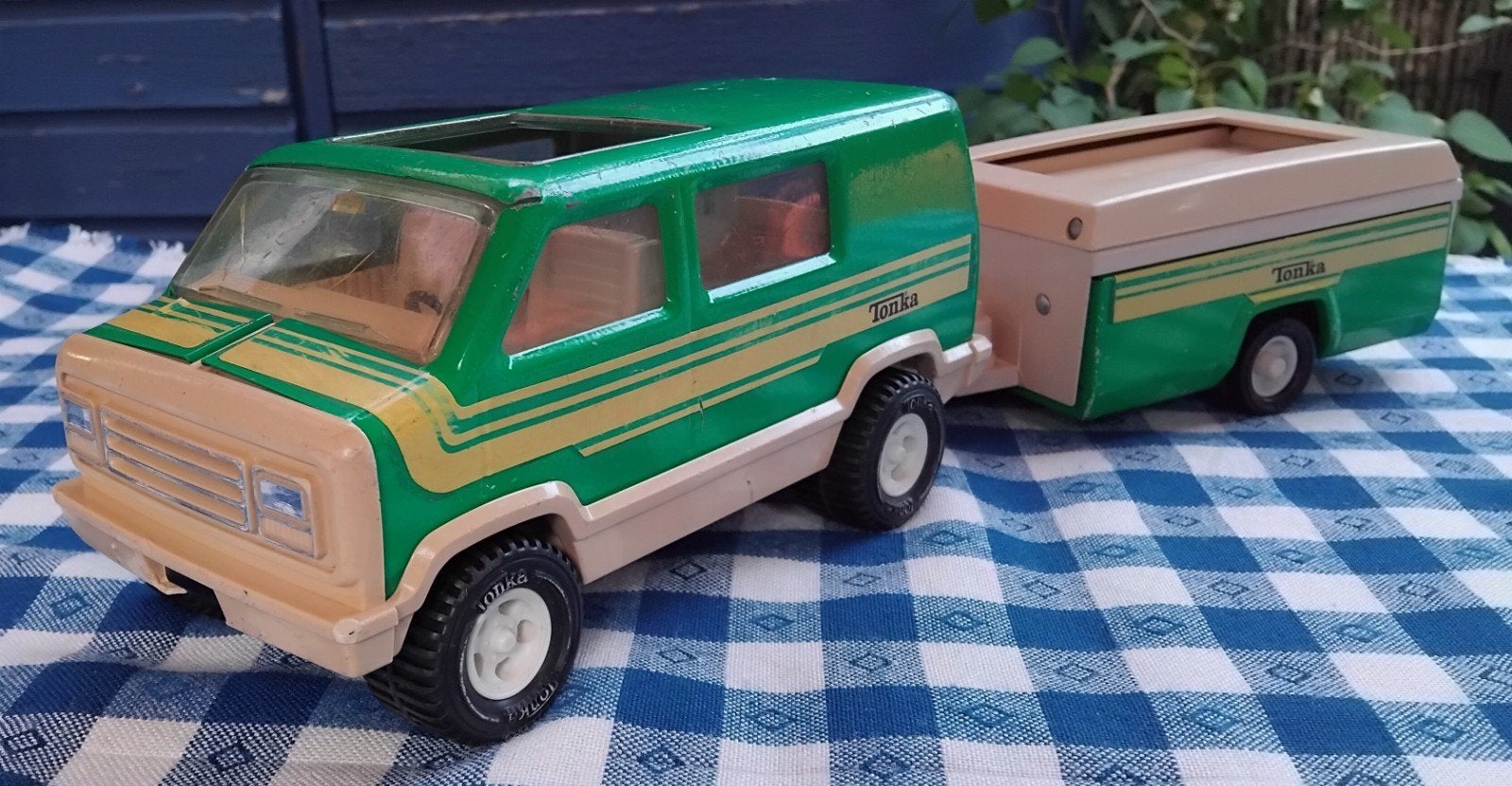 Vintage Tonka Camper Van met vouwwagen 1973, Ophalen of Verzenden, Gebruikt