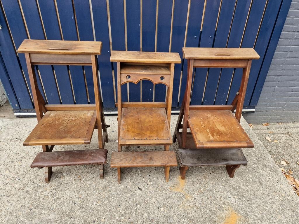 Antieke bidstoelen 4xbank tafel stoel kast dressboy brocante, Ophalen