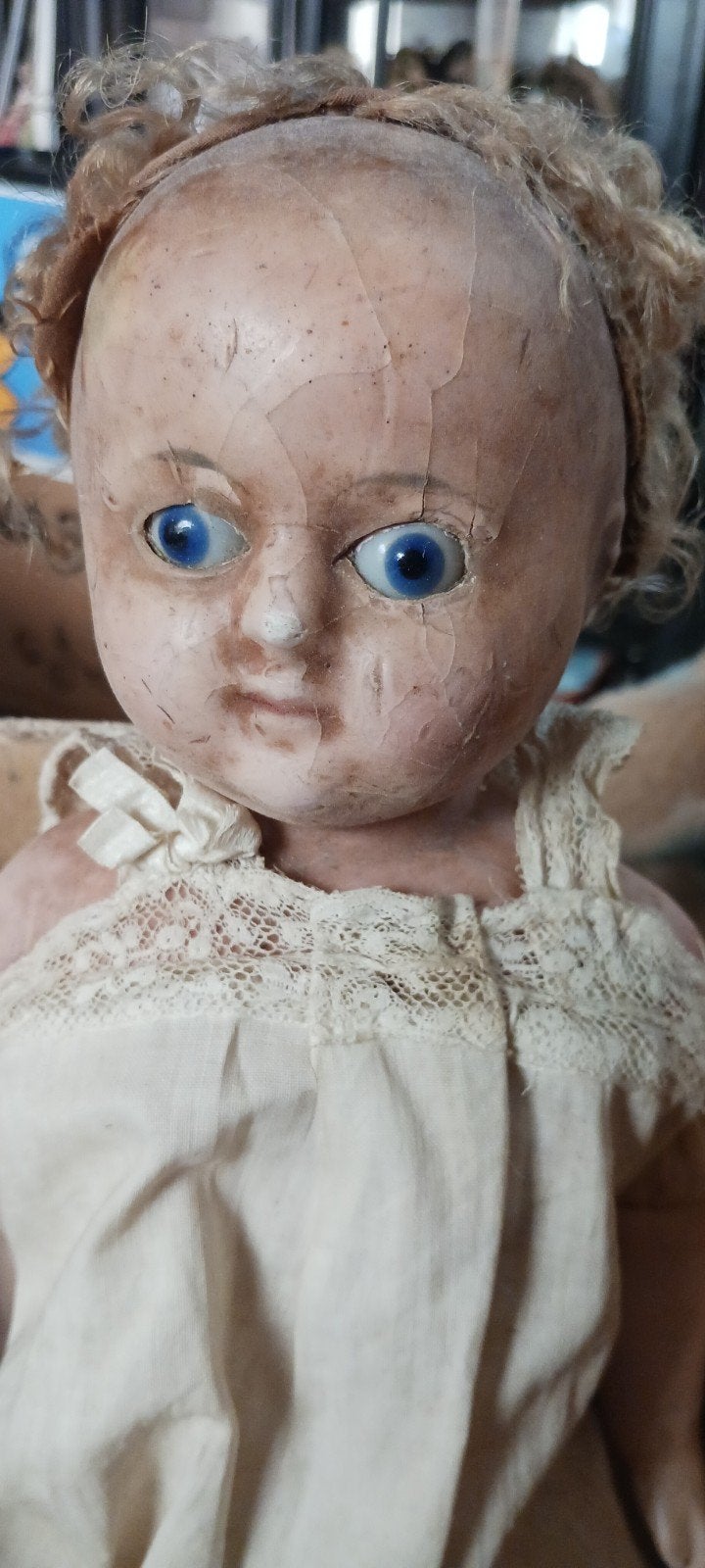 Antieke pop met schouderstuk - ca. 50 cm, Ophalen of Verzenden